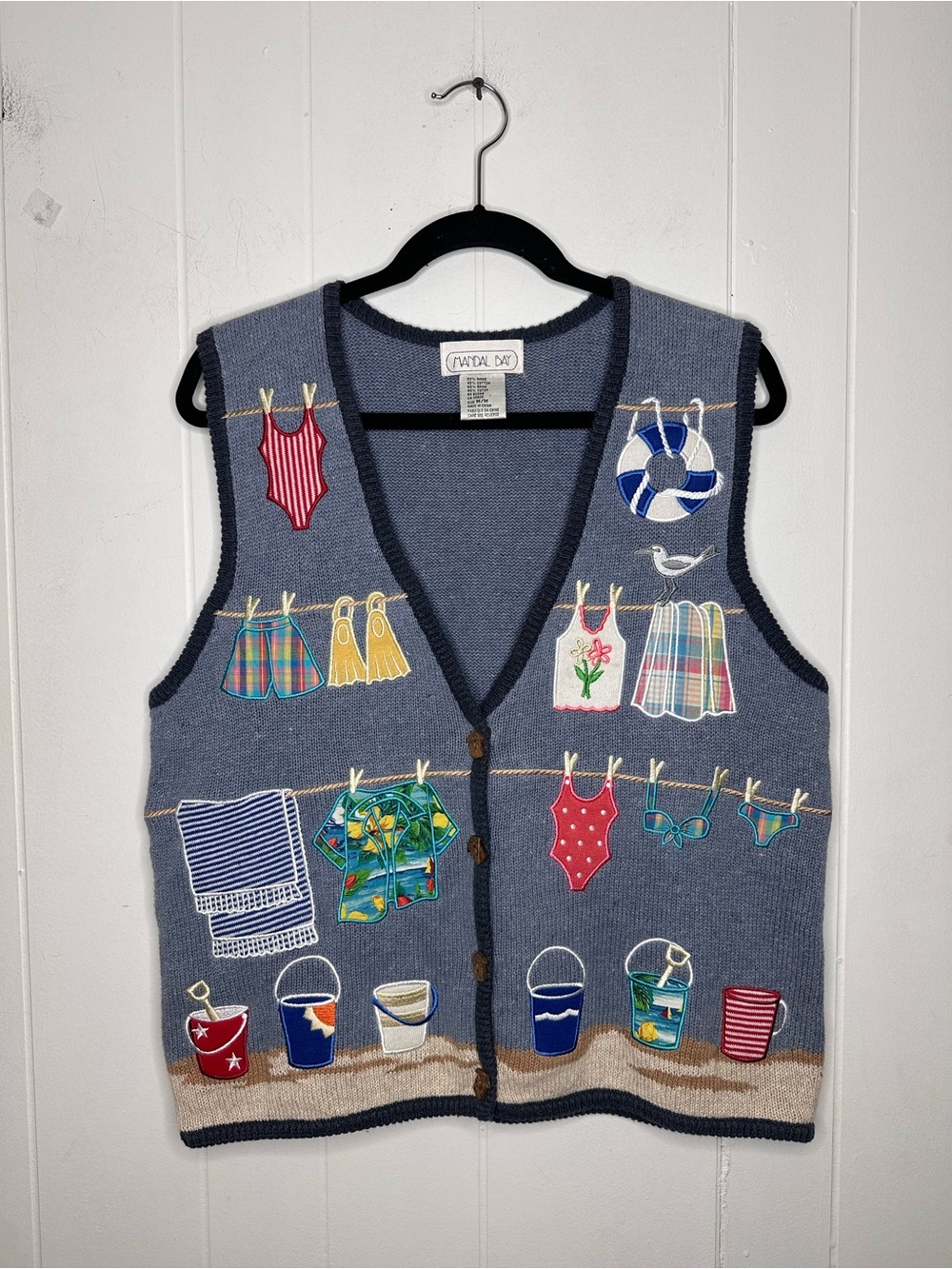 Mandal Day Light Blue Embroidered Summer Knit Vest - Picture 2 of 6